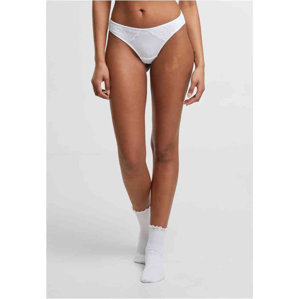 Urban Classics - Lace Tanga 2Pack String - Schwarz/Weiß